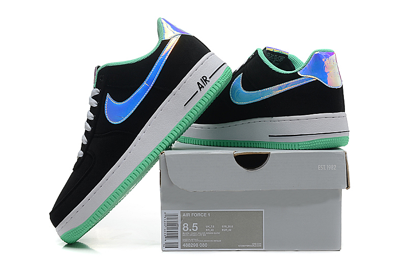 nike air force 1 basse des hommes chaussures noir vert (1)